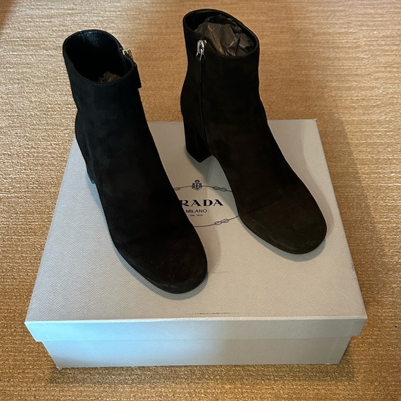 Prada black suede heeled booties size 37 - Picture 1 of 10